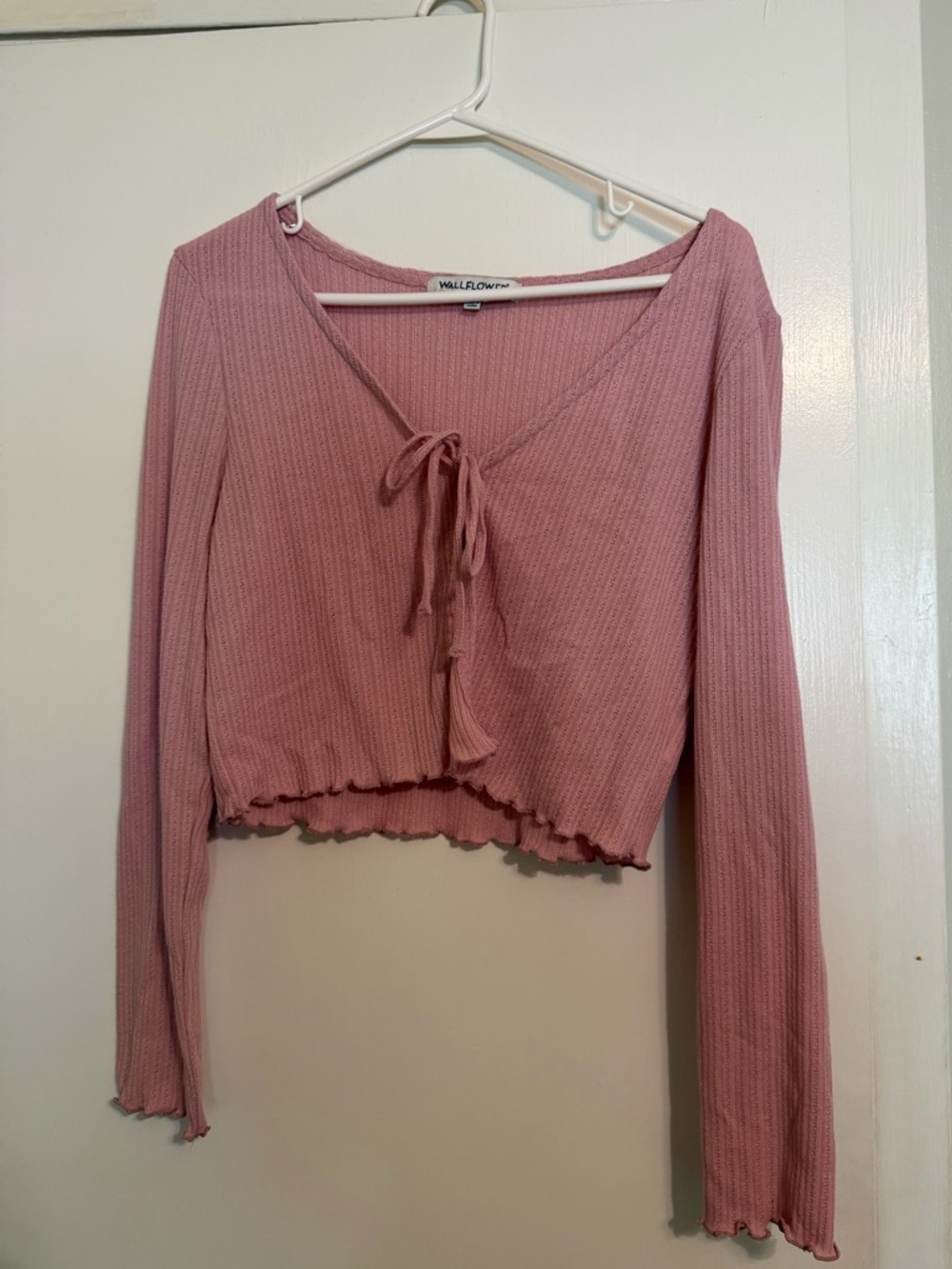 Wallflower Pink Ribbed Crop Top with Tie-Front